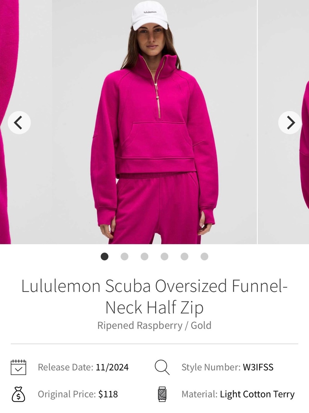 Lululemon Scuba Oversized Funnel-Neck Half Zip – Ripened Raspberry / Gold – XS/S